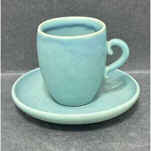 Van Briggle Original Ming Blue Demitasse Cup Saucer Colorado Springs Cup Chipped